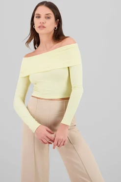 Shasa Off Shoulder Long Sleeve Ribbed Top