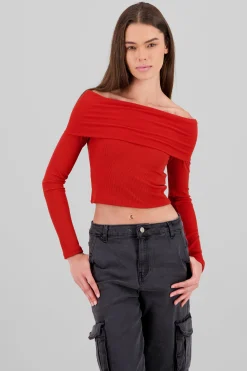 Shasa Off Shoulder Long Sleeve Ribbed Top