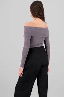 Shasa Off Shoulder Long Sleeve Ribbed Top