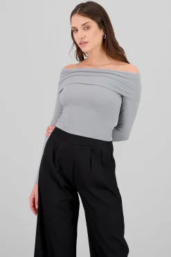 Shasa Off Shoulder Long Sleeve Ribbed Top