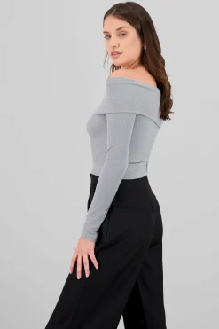 Shasa Off Shoulder Long Sleeve Ribbed Top