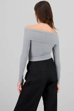 Shasa Off Shoulder Long Sleeve Ribbed Top