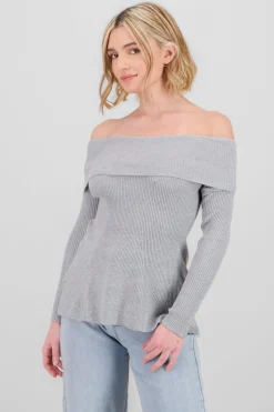 Shasa Off Shoulder Ribbed Knit Top