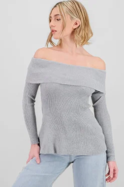 Shasa Off Shoulder Ribbed Knit Top