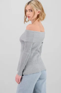 Shasa Off Shoulder Ribbed Knit Top