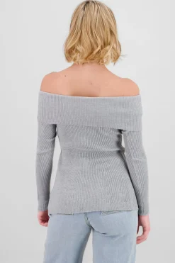 Shasa Off Shoulder Ribbed Knit Top