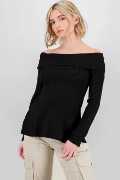Shasa Off Shoulder Ribbed Knit Top