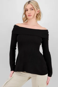 Shasa Off Shoulder Ribbed Knit Top