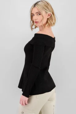 Shasa Off Shoulder Ribbed Knit Top