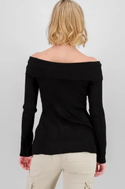 Shasa Off Shoulder Ribbed Knit Top