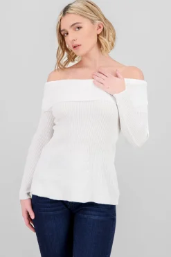Shasa Off Shoulder Ribbed Knit Top