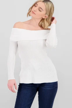 Shasa Off Shoulder Ribbed Knit Top