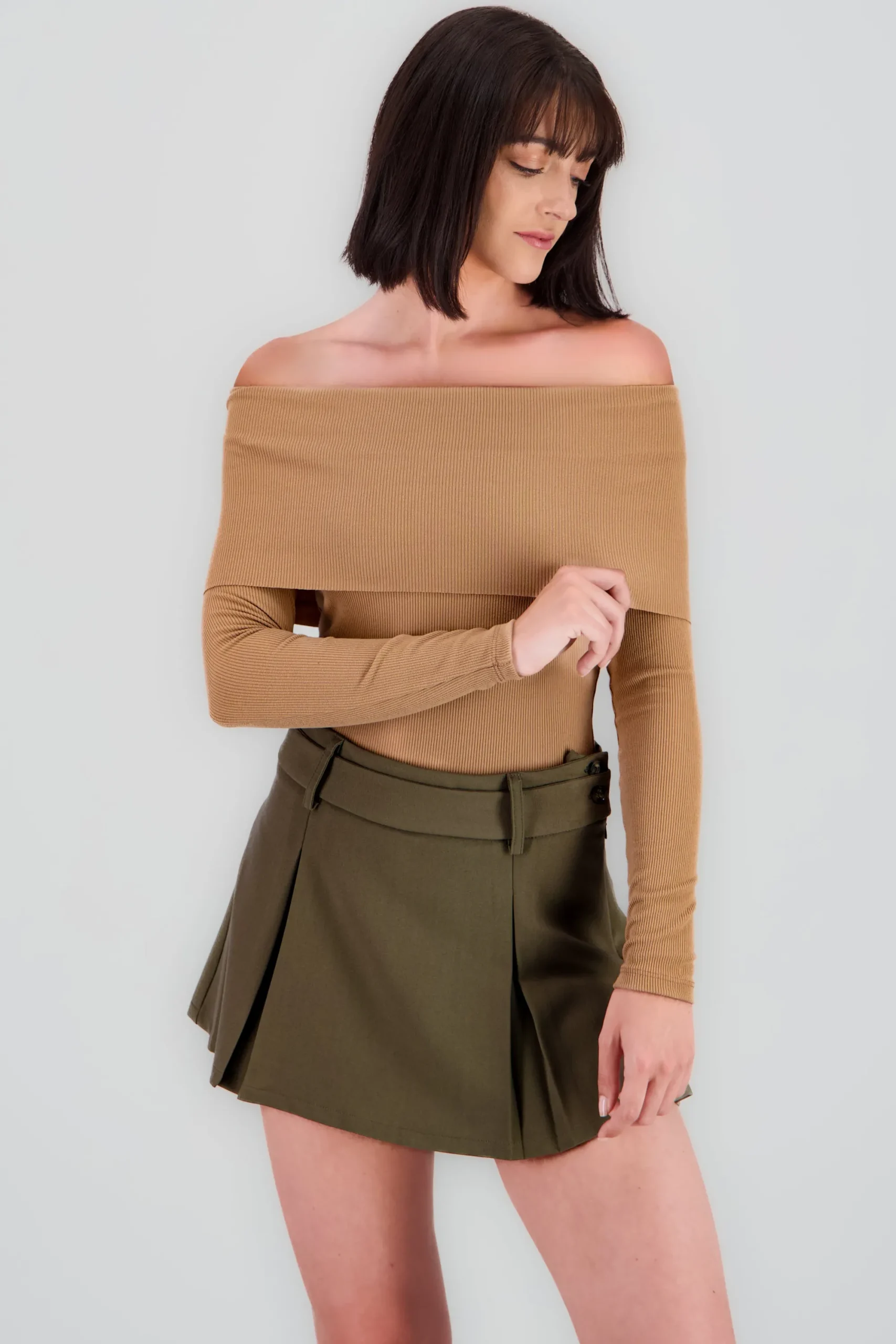 Shasa Off Shoulder Ribbed Long Sleeve Bodysuit
