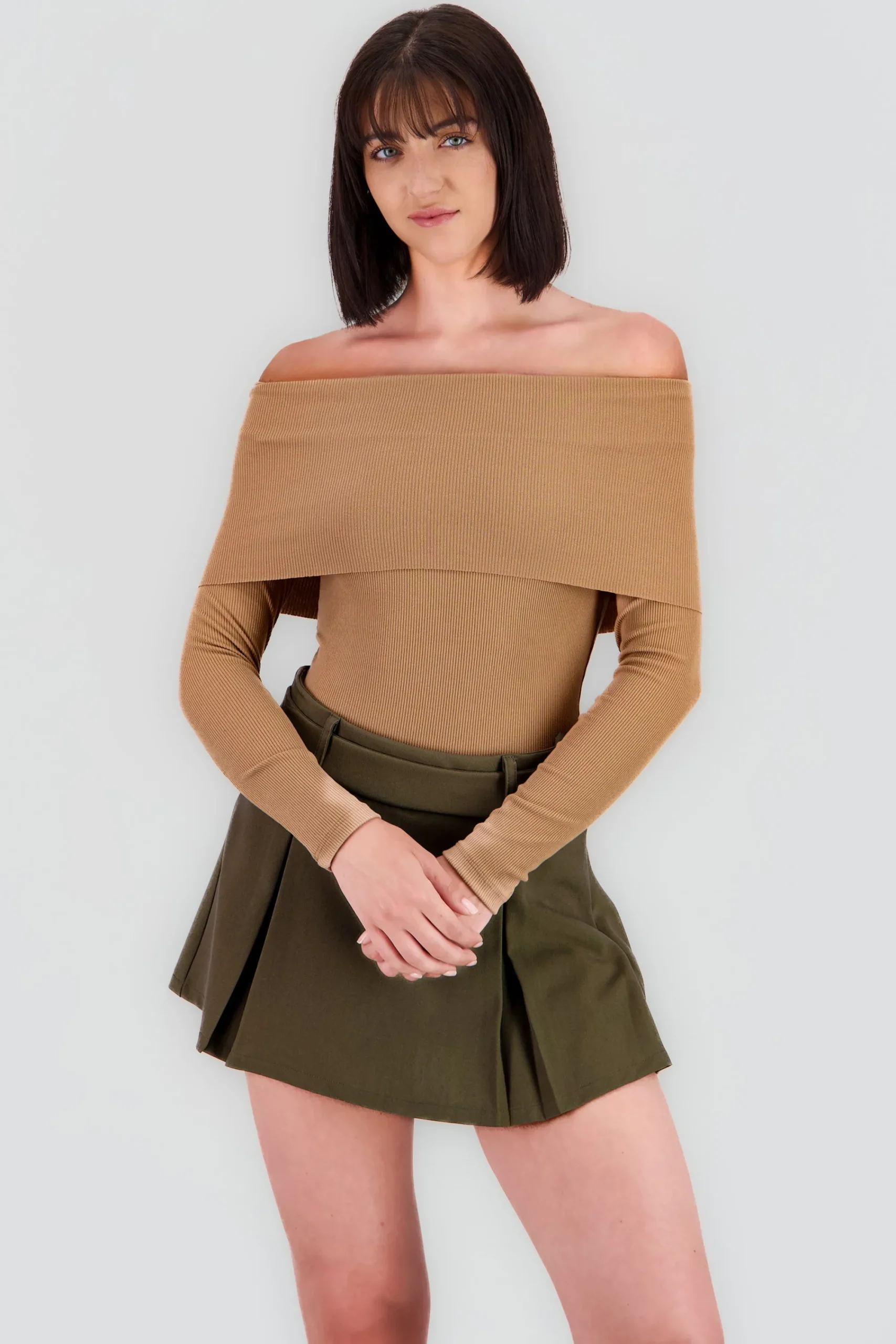 Shasa Off Shoulder Ribbed Long Sleeve Bodysuit