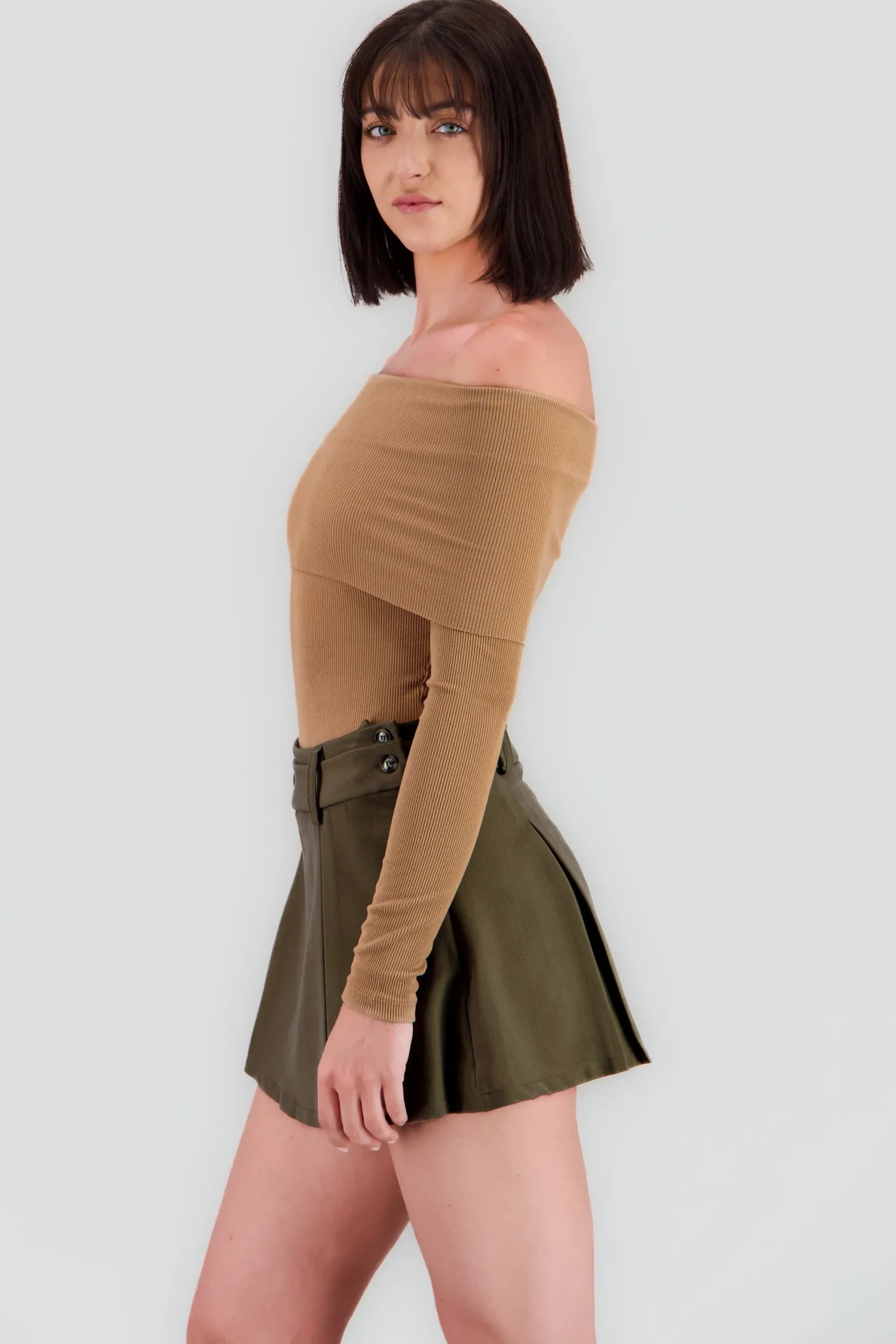 Shasa Off Shoulder Ribbed Long Sleeve Bodysuit