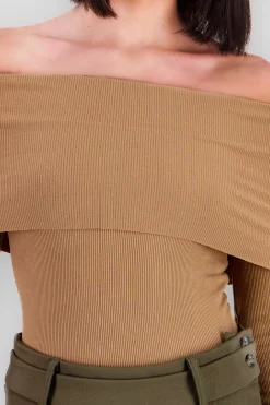 Shasa Off Shoulder Ribbed Long Sleeve Bodysuit