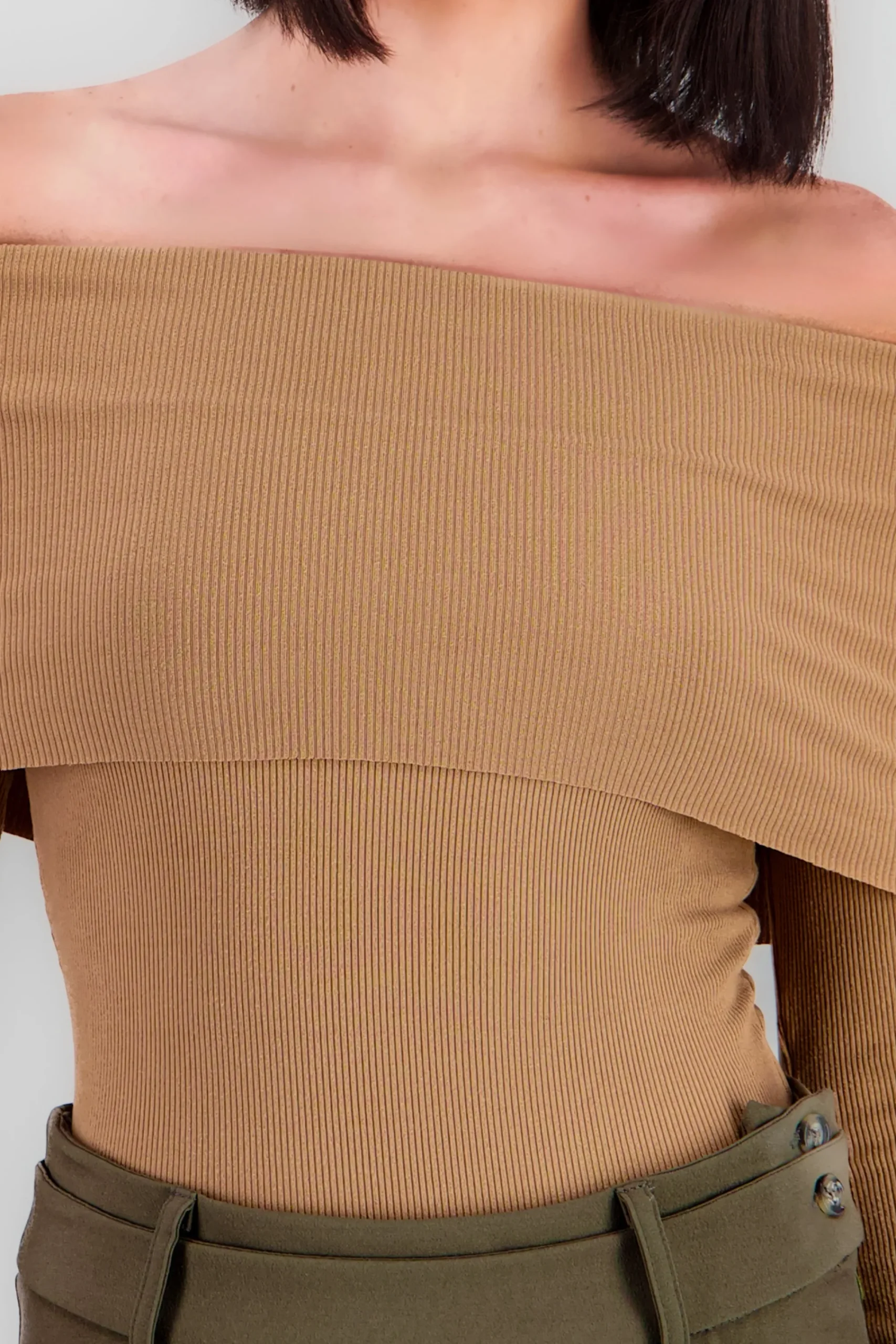 Shasa Off Shoulder Ribbed Long Sleeve Bodysuit