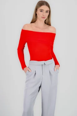 Shasa Off Shoulder Ribbed Long Sleeve Bodysuit