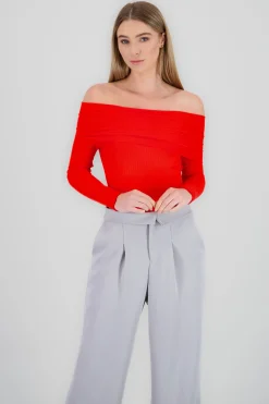 Shasa Off Shoulder Ribbed Long Sleeve Bodysuit
