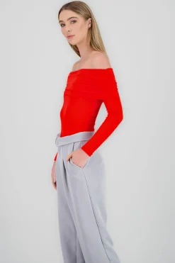 Shasa Off Shoulder Ribbed Long Sleeve Bodysuit