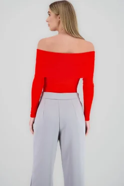 Shasa Off Shoulder Ribbed Long Sleeve Bodysuit