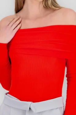 Shasa Off Shoulder Ribbed Long Sleeve Bodysuit