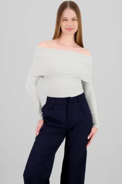 Shasa Off Shoulder Ribbed Long Sleeve Bodysuit