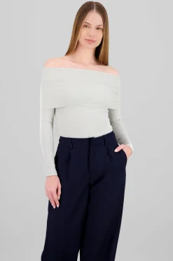 Shasa Off Shoulder Ribbed Long Sleeve Bodysuit