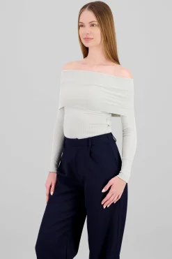 Shasa Off Shoulder Ribbed Long Sleeve Bodysuit