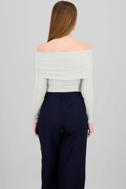 Shasa Off Shoulder Ribbed Long Sleeve Bodysuit