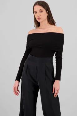 Shasa Off Shoulder Ribbed Long Sleeve Bodysuit