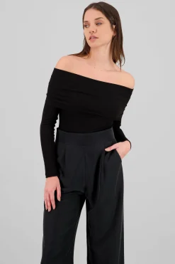 Shasa Off Shoulder Ribbed Long Sleeve Bodysuit