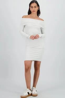 Shasa Off Shoulder Ribbed Midi Dress