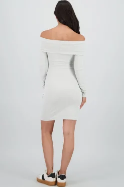 Shasa Off Shoulder Ribbed Midi Dress