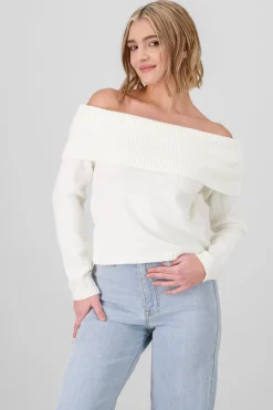 Shasa Off Shoulder Solid Knit Sweater
