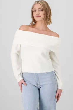 Shasa Off Shoulder Solid Knit Sweater