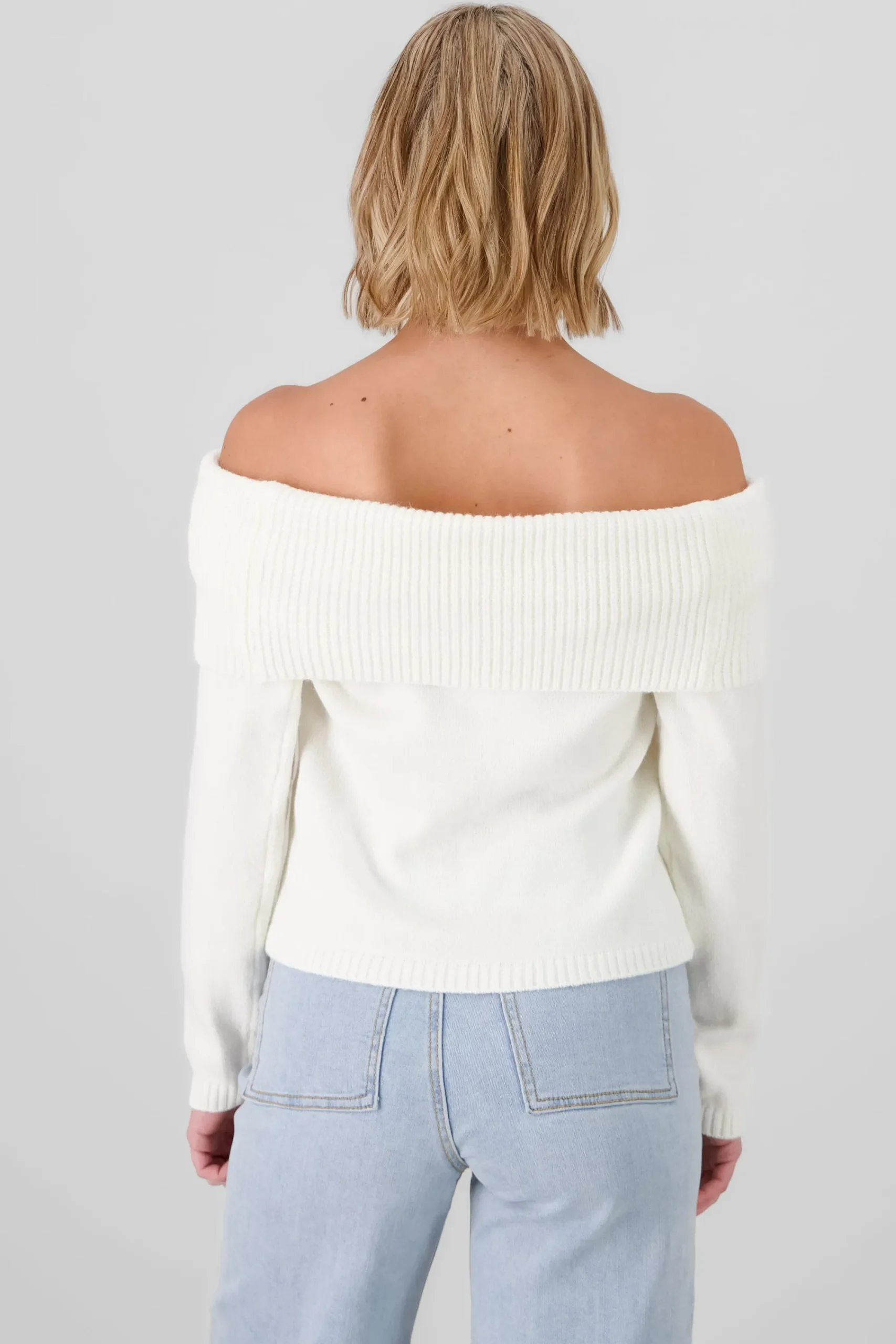 Shasa Off Shoulder Solid Knit Sweater