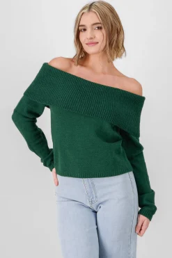 Shasa Off Shoulder Solid Knit Sweater