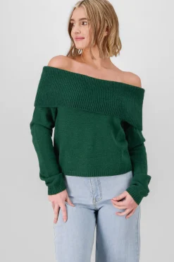 Shasa Off Shoulder Solid Knit Sweater