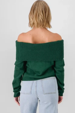Shasa Off Shoulder Solid Knit Sweater