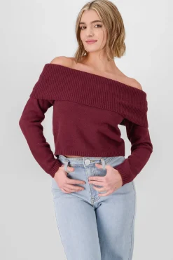 Shasa Off Shoulder Solid Knit Sweater