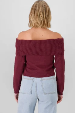 Shasa Off Shoulder Solid Knit Sweater