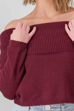 Shasa Off Shoulder Solid Knit Sweater