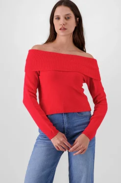 Shasa Off Shoulder Solid Knit Sweater