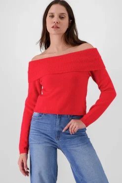 Shasa Off Shoulder Solid Knit Sweater