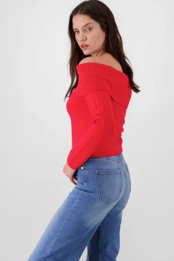 Shasa Off Shoulder Solid Knit Sweater