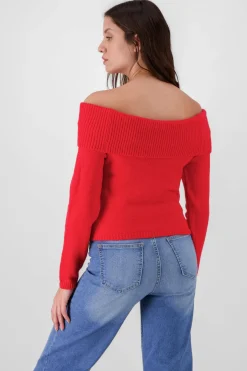 Shasa Off Shoulder Solid Knit Sweater