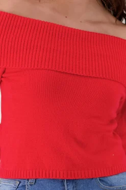 Shasa Off Shoulder Solid Knit Sweater