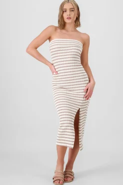 Shasa Off Shoulder Striped Print Dress