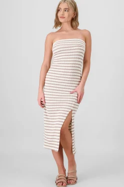 Shasa Off Shoulder Striped Print Dress